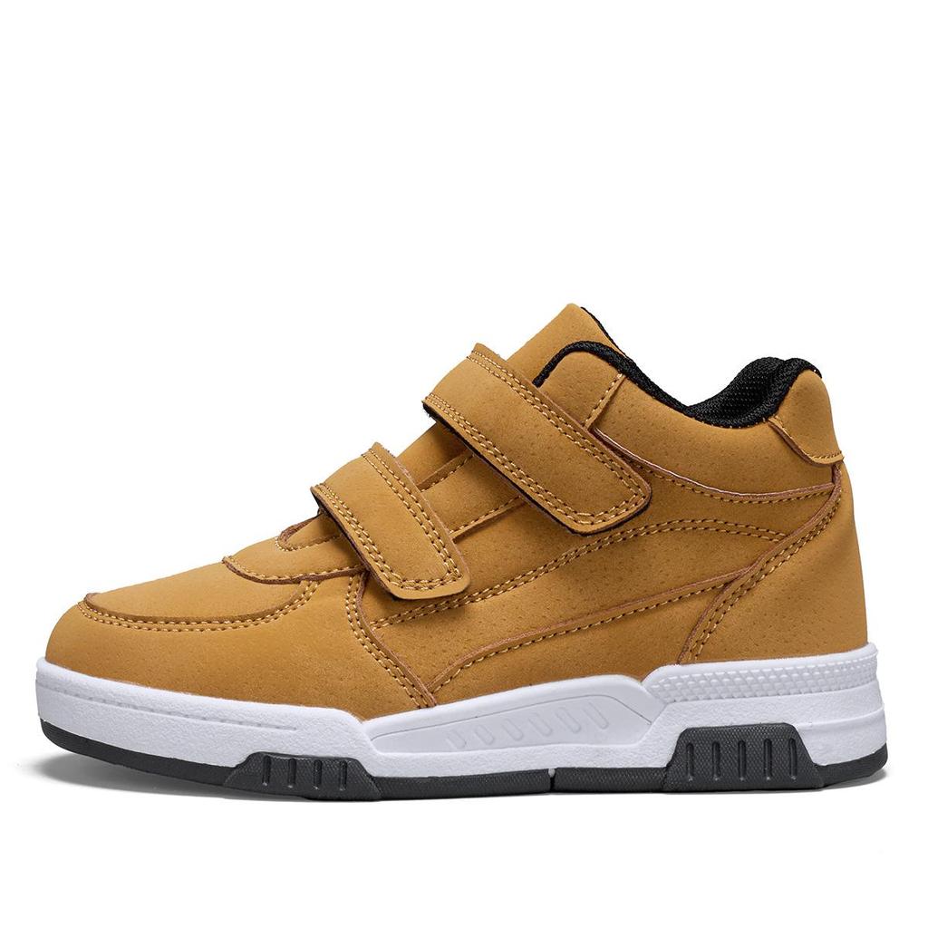 Kids' Wheat High-top Velcro Skate Shoes - Casual, Thick-soled Style for Boys