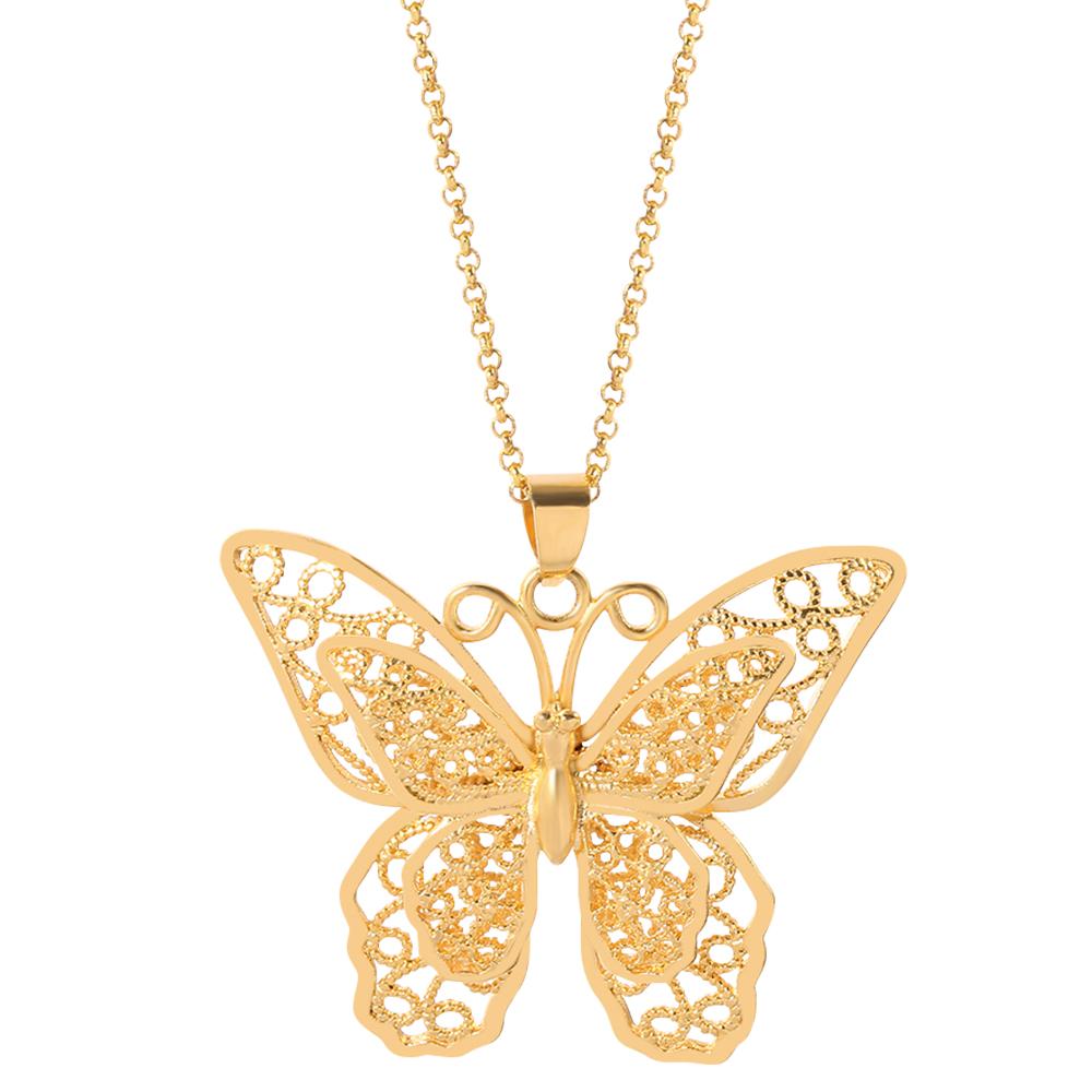 Vintage Hollow Butterfly Pendant Necklace Women Gold Color Filigree Butterfly Chain Necklace Fashion Jewelry Gift