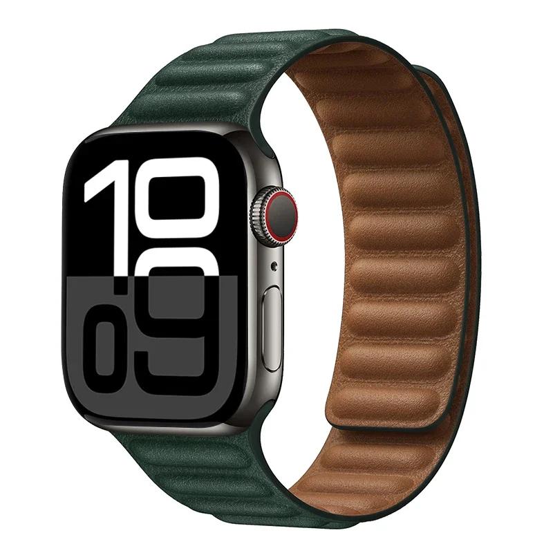 Leather Strap for Apple Watch Band 42mm 46mm 45mm 44mm 40mm Original Magnetic Loop Link Bracelet iWatch Ultar 2 49mm 10 9 8 7 SE