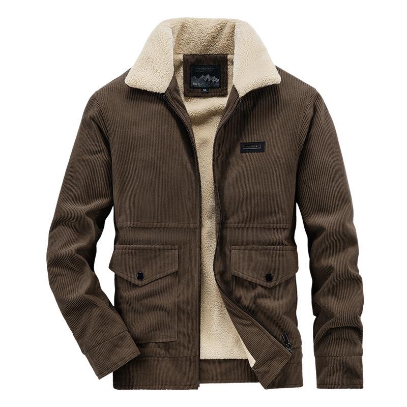 Men's Cross-Border Corduroy Lapel Jacket - Autumn/Winter Trendy Thickened Casual Coat