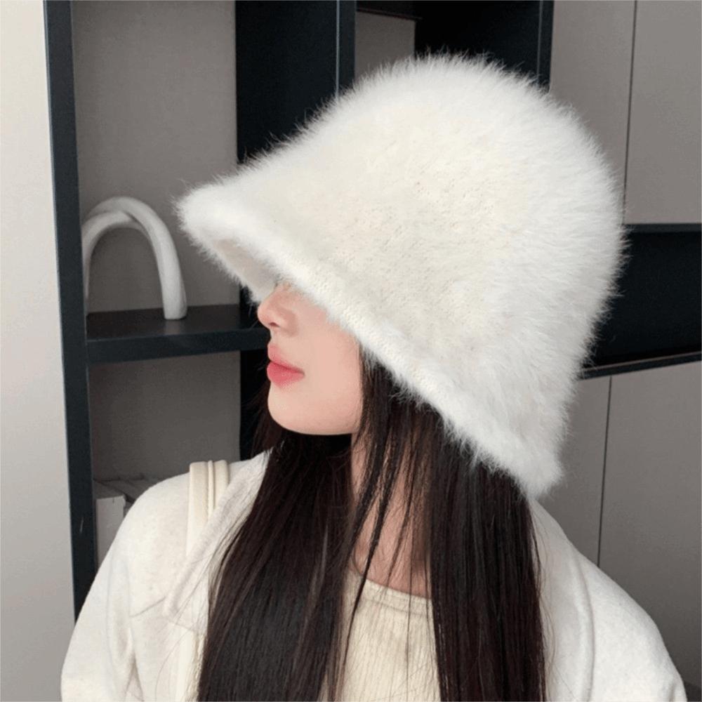 Gestrickte Winter-Fischerhut Pelziger Kälteschutz Eimerhut Weiche Plüsch-Eimermütze Reise