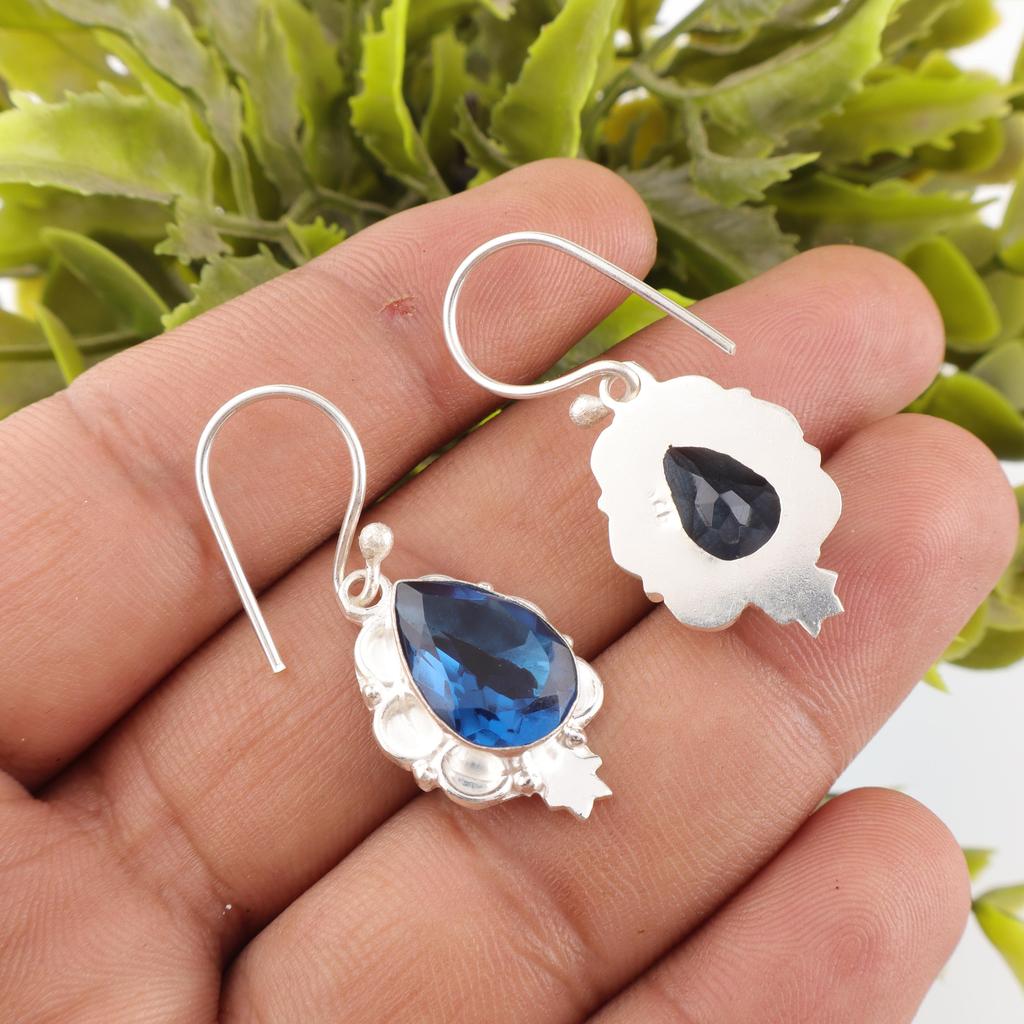 Wonderful  London Blue Topaz Gemstone Jewelry, 925 Solid Sterling Silver Earrings, Spiritual Jewelry Handmade Dainty Earrings For Women