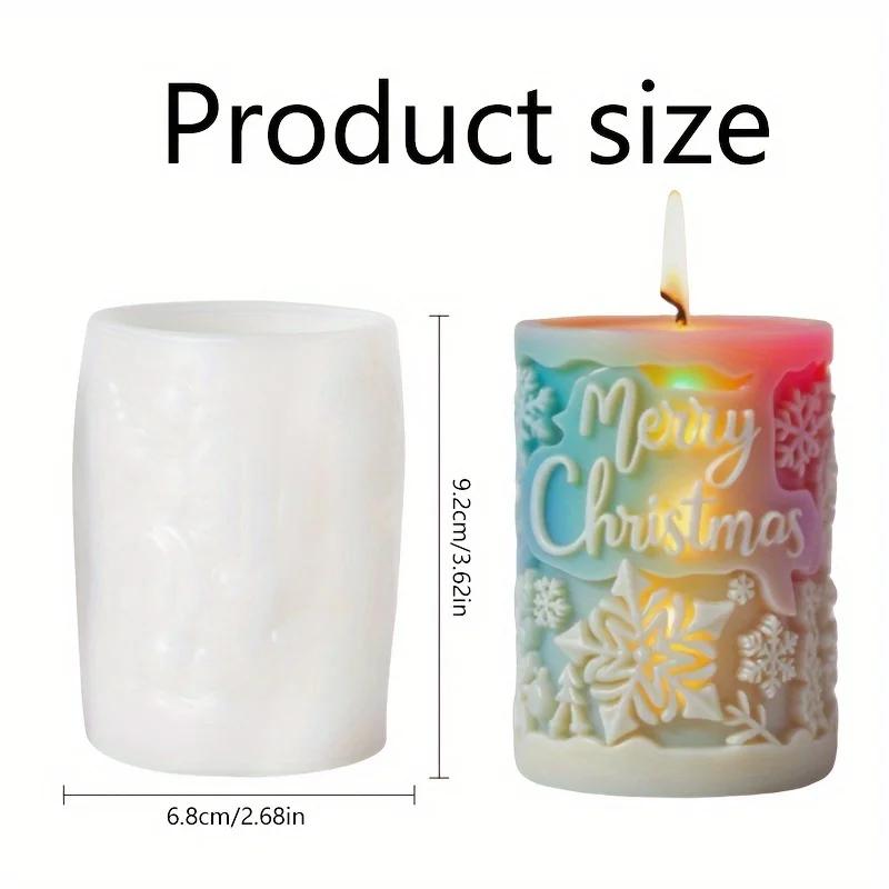 

Top Quality Snowman Snowflakes Pattern Cylinderical Candle Silicone Mold Merry Christma Phrase Pillar Candle Plaster Mould Gifts