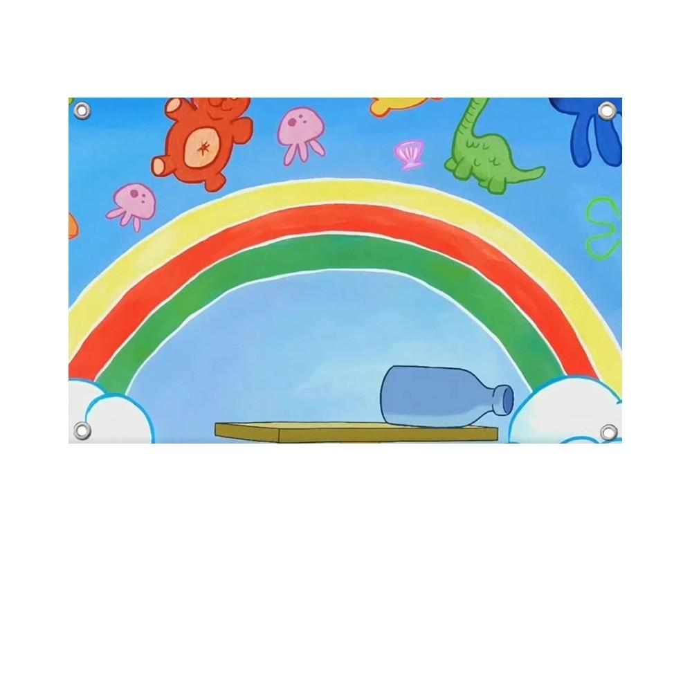 1PCSpongeBob SquarePants Bikini Bottom Flag Banners Four Hole Flag Polyester Outdoor Decor Room Aesthetic