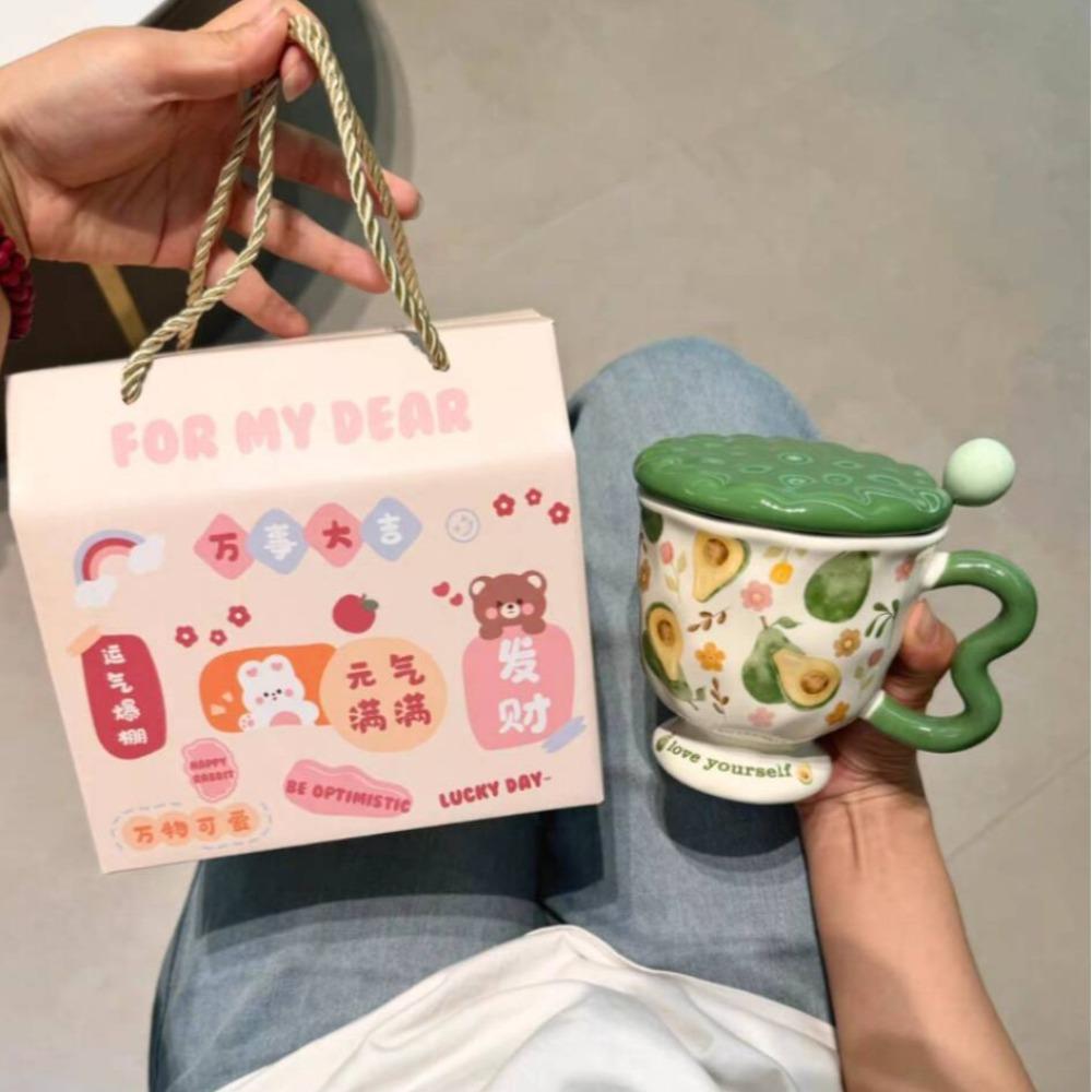 Mug with Lid Spoon New Ceramic Cup Household Water Cup Women's Large Capacity Couple Coffee Breakfast Cup Office