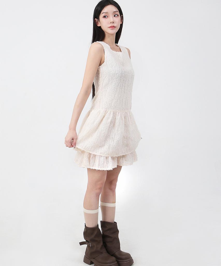 Kathrin Double Frill Sleeveless Dress Cream