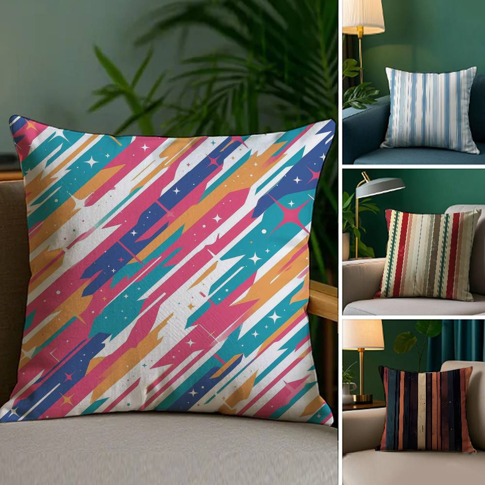 Classic Striped Pillow Case Sofa Living Room Bedroom Double-sided Printing Square Cushion Nap Time Pillow Case