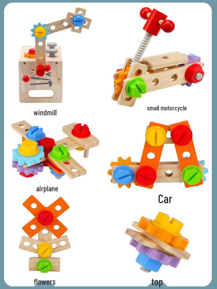 Wooden Repair Toolbox for Kids: Nut Assembly, Portable Toy Bench for Early Education and Development.