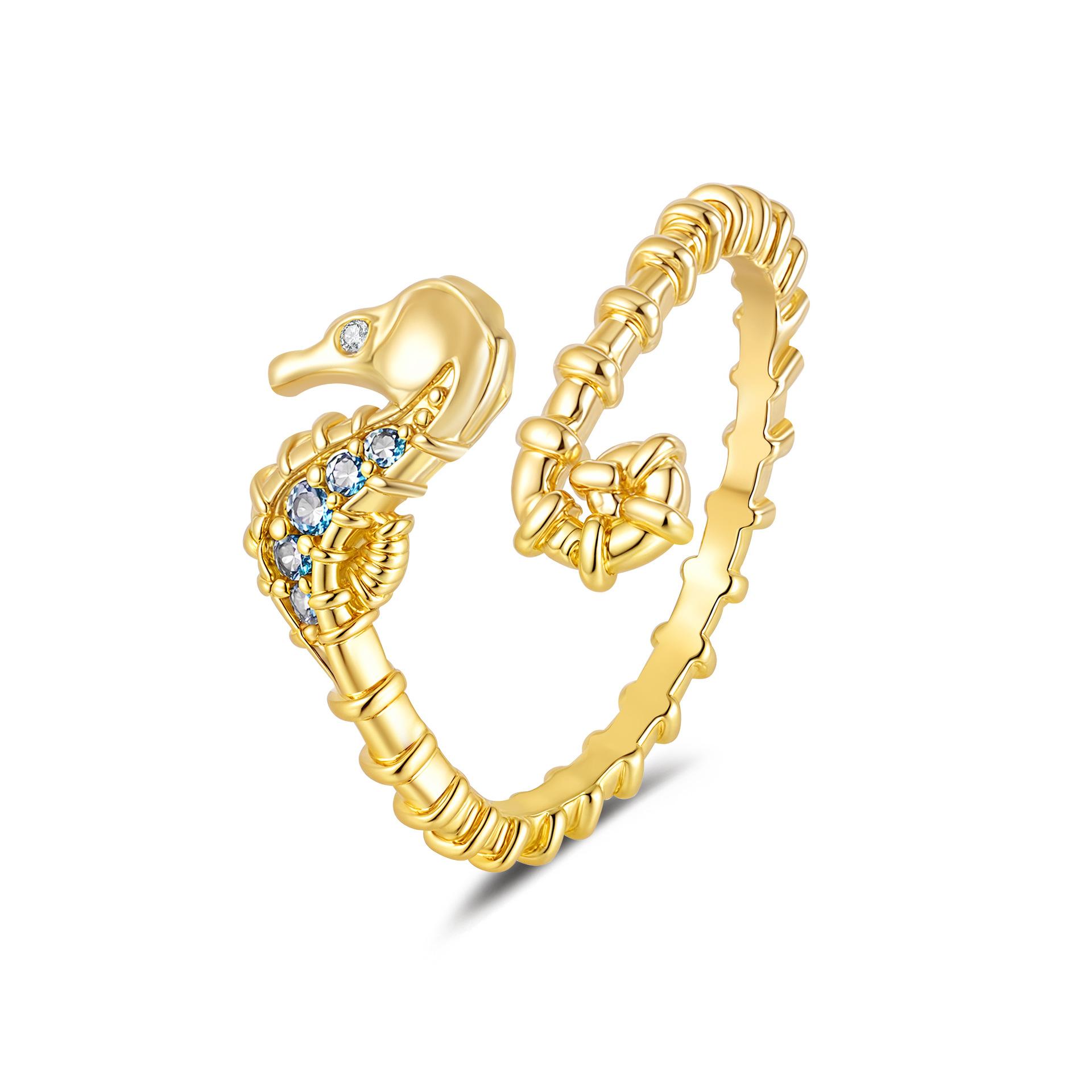 2026 Ocean Wind Seahorse Open Ring Women s Green Zircon Smart Texture Fashion Temperament Animal Ring Resizable
