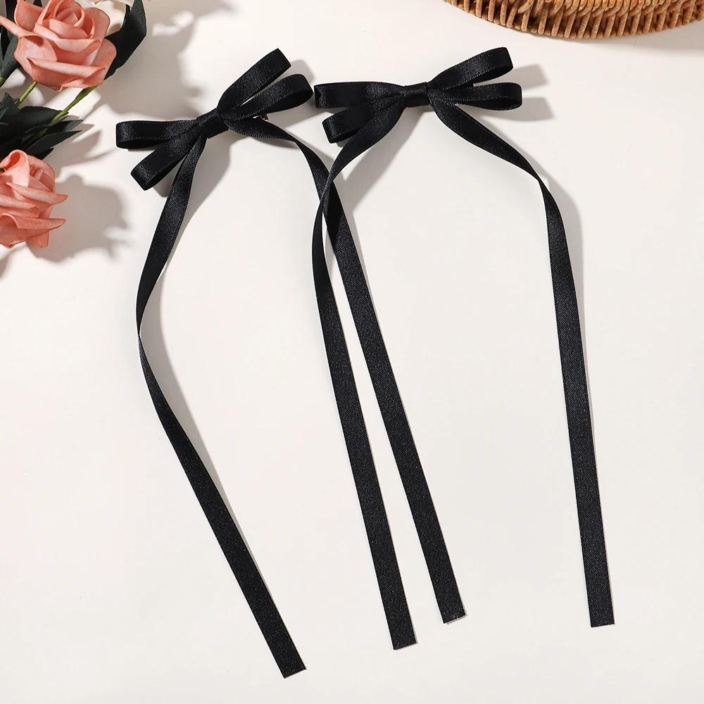 2pcs Long Tassel Ribbon Hairpin Cute Candy Bow Clip for Women Girls Party Gifts Headwear Side Clips Hair Accessories