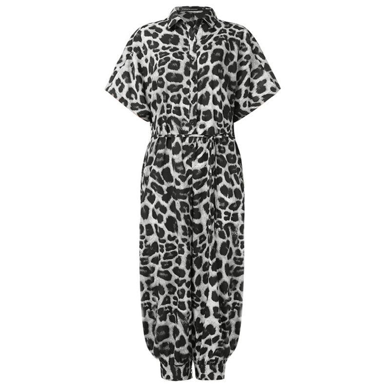 

Жіночий комбінезон з коротким рукавом великого розміру, сексуальний комбінезон на ґудзиках з поясом, леопардовим принтом, шаровари, довгі штани, вільний комбінезон 5XL XXXXXL леопардовий