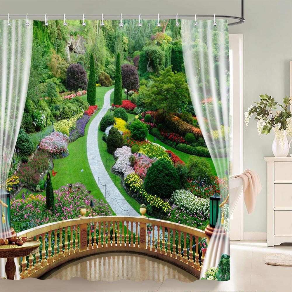 3D Waterproof Fabric Polyester Shower Curtains Patio Forest Nature Landscape Bathroom Curtains With Hooks Bathtub Decor Screen