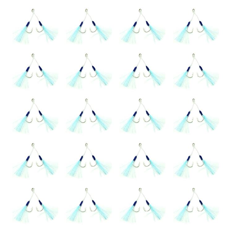 Pack of 20 Assist Fishing Hook Saltwater Jigging Hook Double Assist Replacement Fish Hook Jigging Artificial Baits Hook