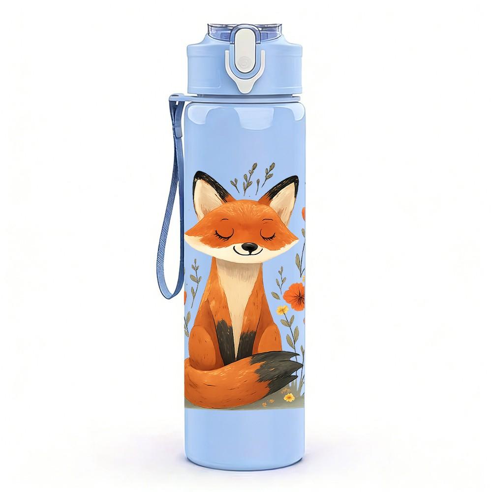 1PC Floral Fox Portrait Art 750ml Color Plastic Sports Water Bottle Leakproof Flip Straw Lid Suitable for Sports Office Home Use