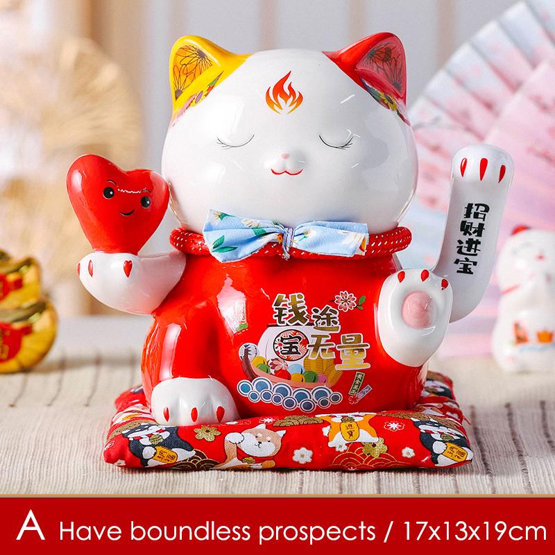 7,5 Zoll Keramik Winkende Katze Maneki Neko Ornament Schaukel Glückskatze Feng Shui Dekoration Mittelpunkt Geschäftsgeschenk