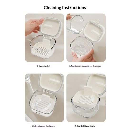 Retainer Case Transparent Denture Bath Box with Strainer Basket Mouth Guard Case Travel Braces Container for Soaking Cleaning Storage