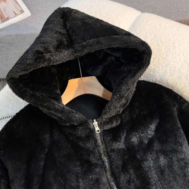 Wear Both Sides Fashion Winter Faux Fur Jackets Woman Parkas Hooded Casual Women's Short Coats