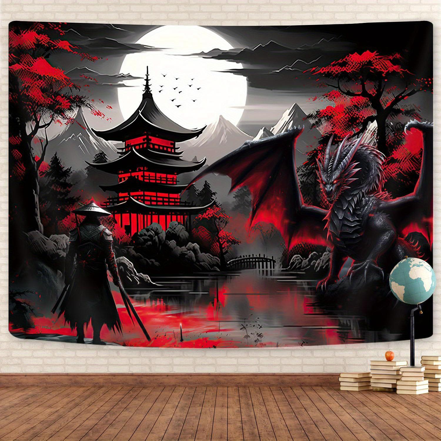 Oriental Dragon Soul Tapestry Living Room Room Decoration Full Moon Gutta Ink Martial Arts Energy Field 100X70CM