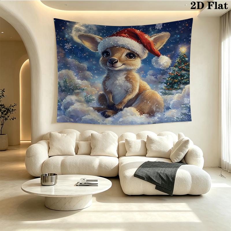 Christmas animals Wall tapestry, aesthetic printed fabric blanket, suitable for bedroom, living room, and home decor.