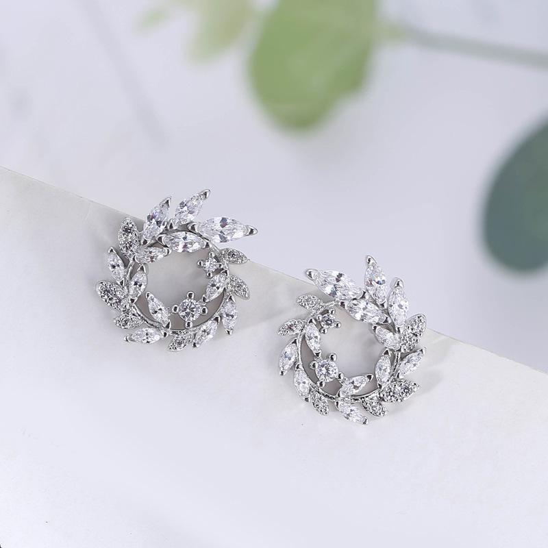 S925 Sterling Silver Leaf Branch Diamond Stud Earrings - Korean Style Versatile Jewelry for Women