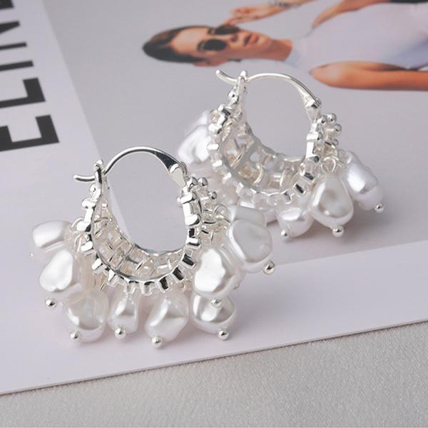 2026 French Vintage Baroque Pearl Hoop Earrings - Niche Design Cluster Pearl Tassel Ear Buckles for Women