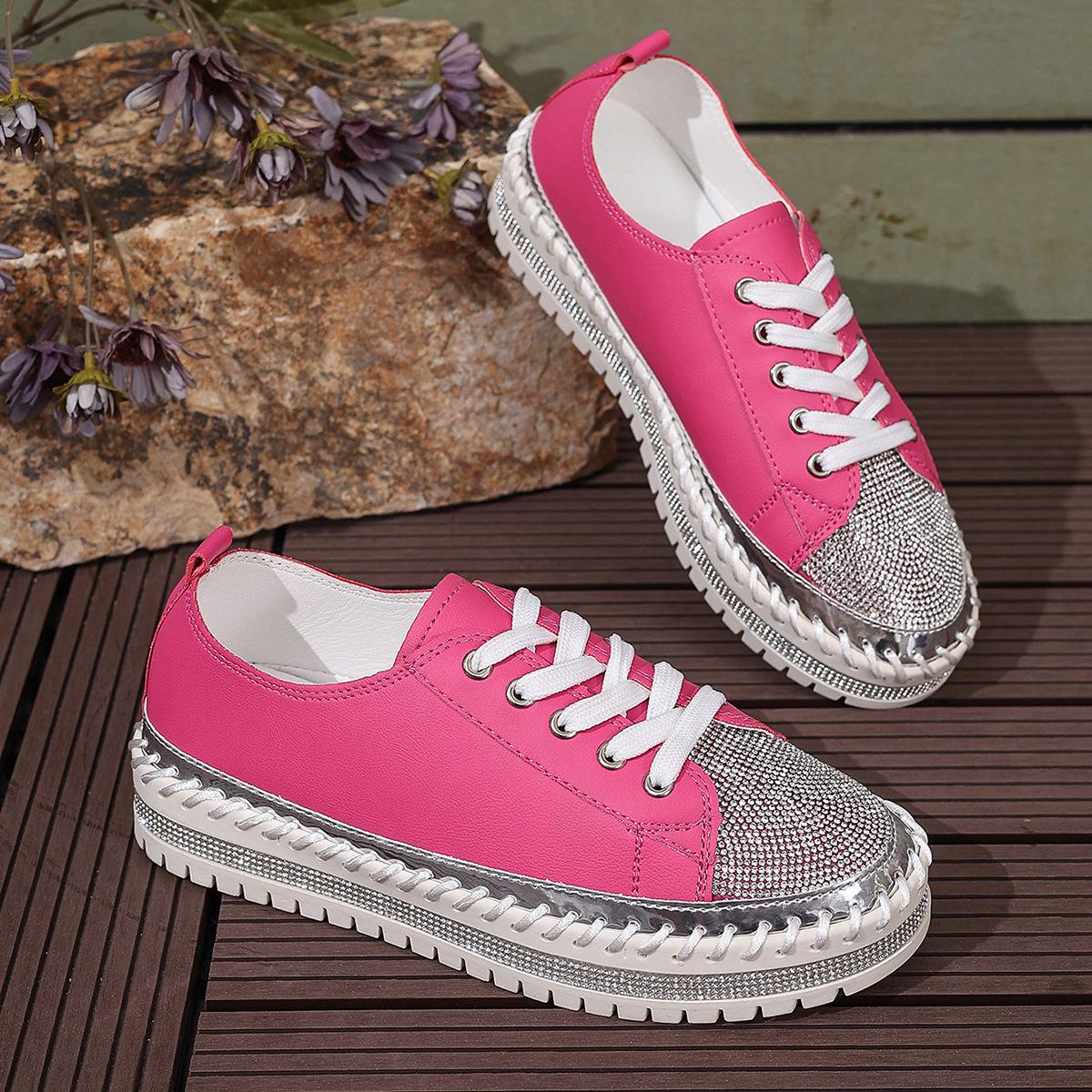 

2024 Autumn White Rhinestone Platform Loafers with Laces 40 золотий