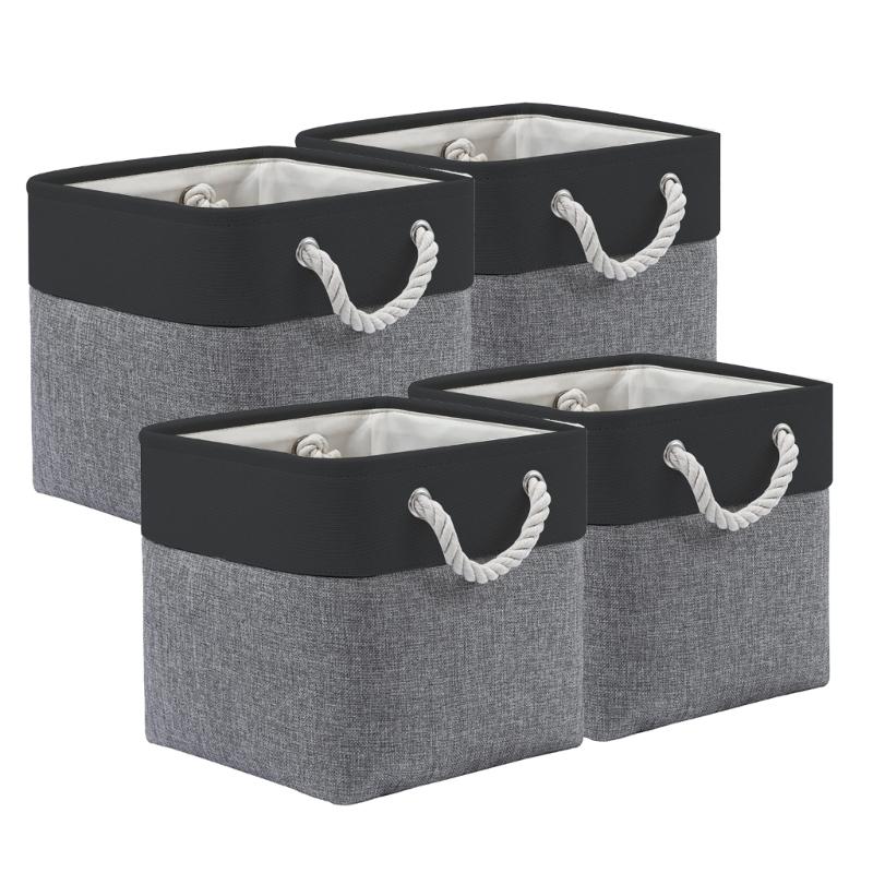 Set Of 4 Foldable Cube Baskets with Rope Handles Multipurpose Storage Box for Home Decoration Bedding Organizers
