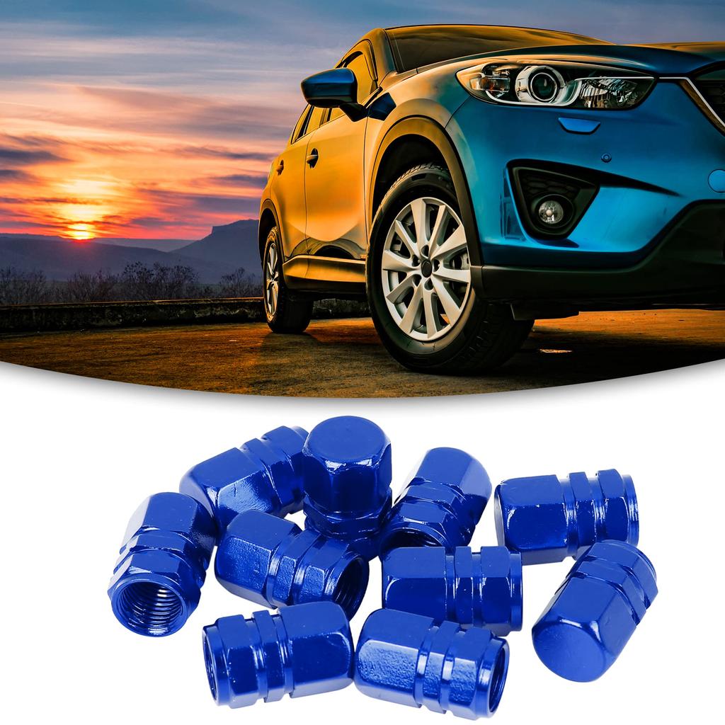 ACROPIX 10pcs Car Tire Stem Valve Cap Tire Cap Wheel Valve Cover Tire Cap Hexagon Dustproof Aluminum Alloy Navy Blue