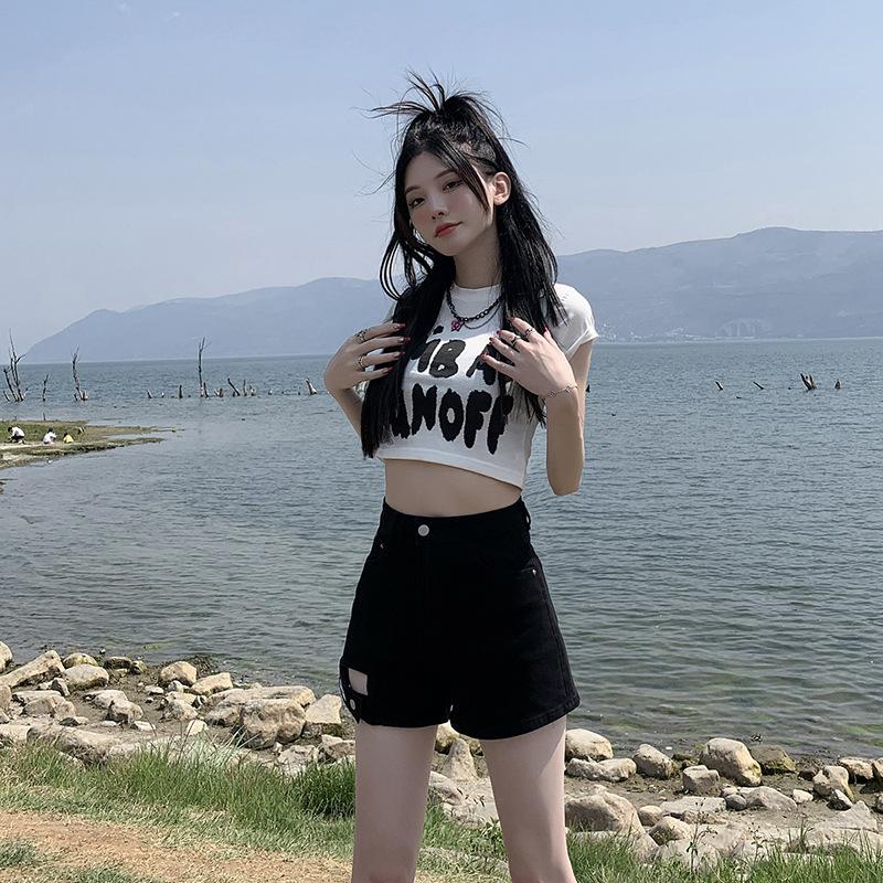 

Летние джинсовые шорты для женщин, лето, высокая талия, стройнящие, эластичные, А-силуэта, свободные и широкие штанины XL