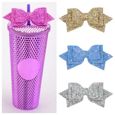 1Pcs Bling Glitter Bow Tie Decoration for Tumbler Straw Cup Straw Decor Mug Straw Girl Cartoon Leather Bows Red Pink White Blue