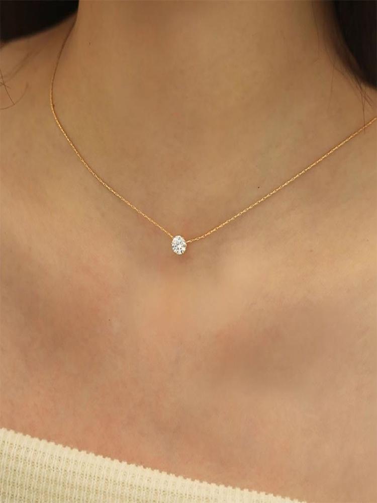 Peri'sbox Dainty Minimalist Solitaire Zircon Charm Necklace Anti Tarnish Stainless Steel Chain Round Clear Cz Stone Necklace New