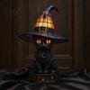 Gothic Bedroom Lamp Halloween Witch Cat Night Light, Resin Table with Warm Light Glow, Home Decor for Shelf, Spooky Gift Atmospheric