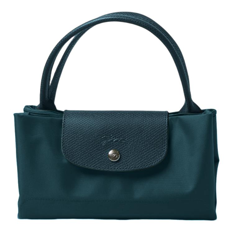 Longchamp Le Pliage Green Foldable Snap Closure Recycled Nylon Canvas Dumpling Tote Bag Medium Women Tote Bags Peacock-Blue 1623919P89