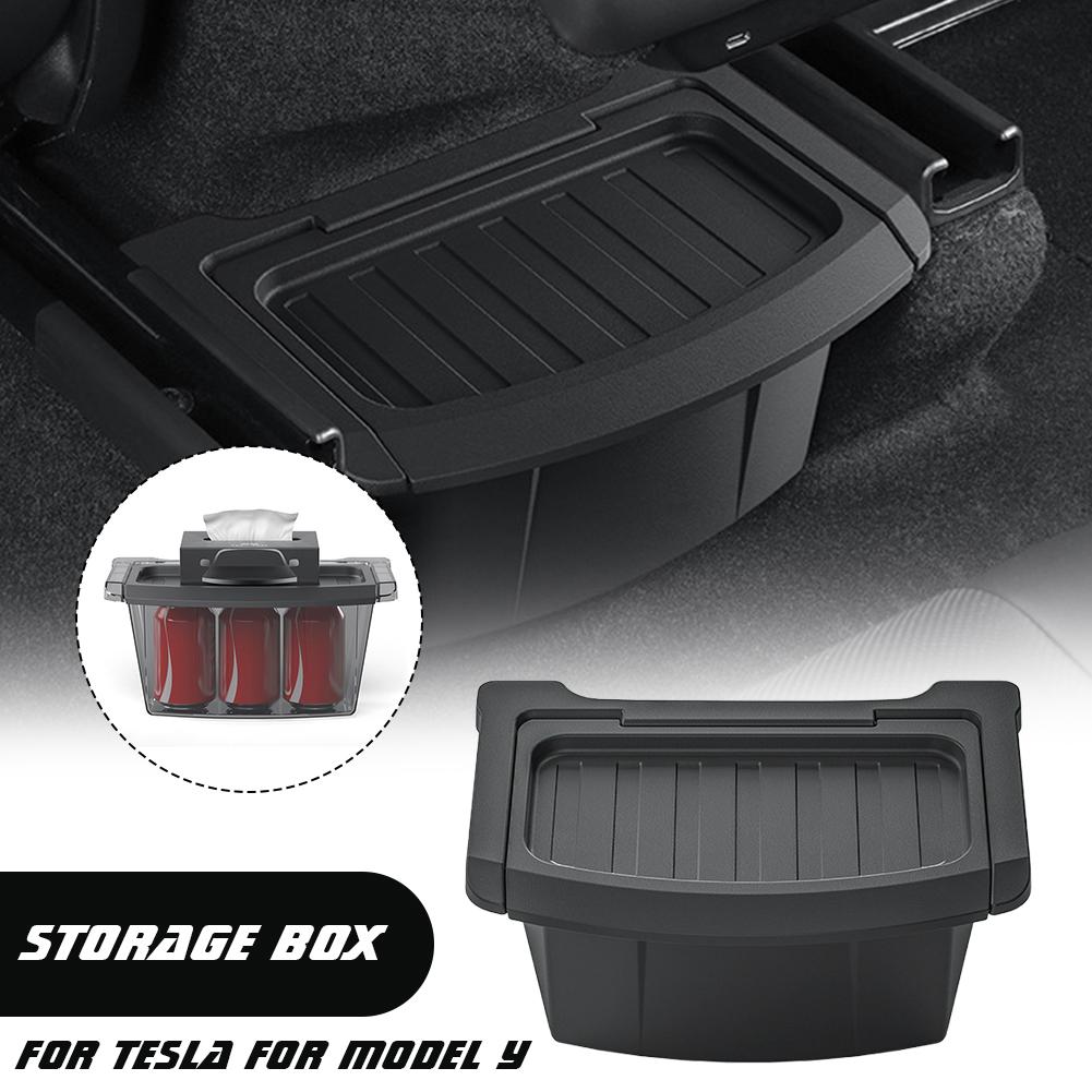 For Tesla Model Y Juniper / Launch 2025 Rear Seat Storage Can Accessories Seats Tray TPE Car Organizer Storage Trash Under B3K0