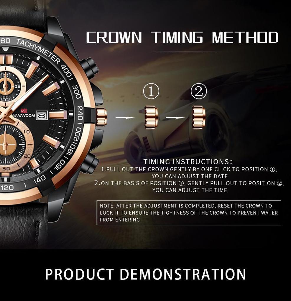 Men's Luxury Leather Strap Supercar Racing Waterproof Sports Watch