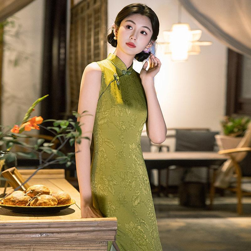 Green sleeveless national style new Chinese Suzhou long cheongsam improved young 1011 new women's high sense summer