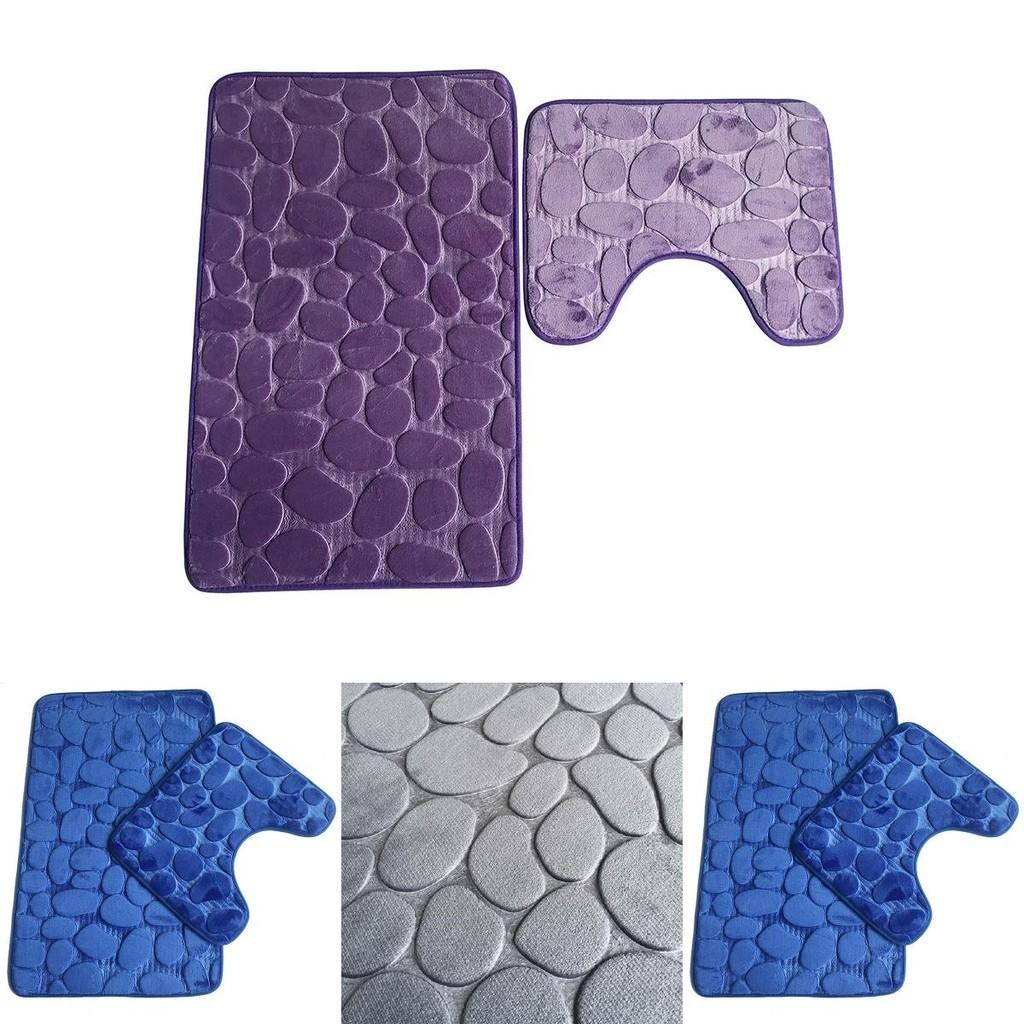 Plush Pebbles Bath Mat And Pedestal Memory Foam Set Vibrant Non-slip Bathroom Decor