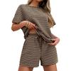 Women 2 Piece Casual Set, Striped Short Sleeve T-shirt and Drawstring Shorts, Fashion Daily Matching Outfit