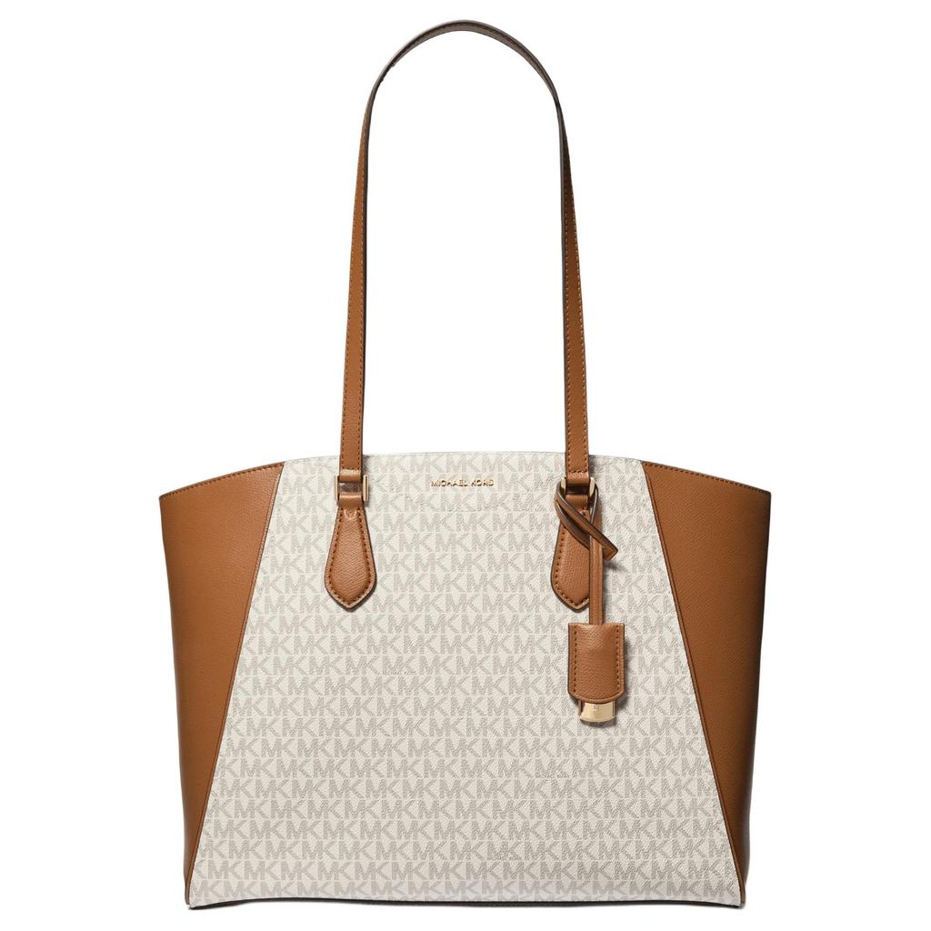 Michael Kors Taryn Logo Charm Tote Bag Women Tote Vanilla-White Acorn-Brown 30F4GTBT7B-VANILLA/ACRN