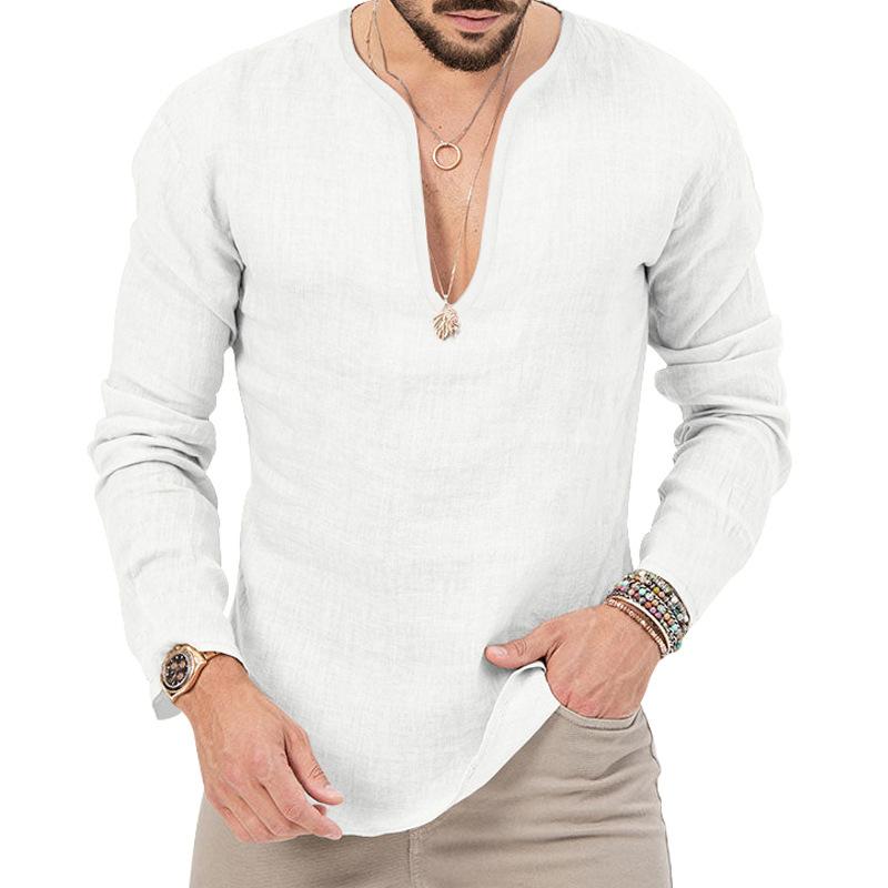 

Мужская рубашка с глубоким V-образным вырезом, однотонные топы для Европы и США, спортивная мужская футболка 3XL белый