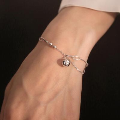 Sterling Silber S925 Silber Armband, Französische Mode, einfacher Stil, asymmetrische Kette, Blumenperlenarmband, Damenarmband mit runden Perlen