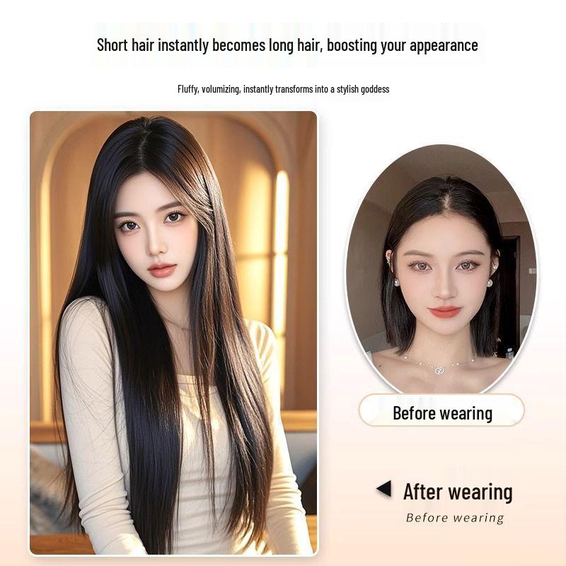 Women's Invisible Seamless Hand-Knitted Long Straight Hair Extension Set - Increases Volume, Lightweight, Natural Look