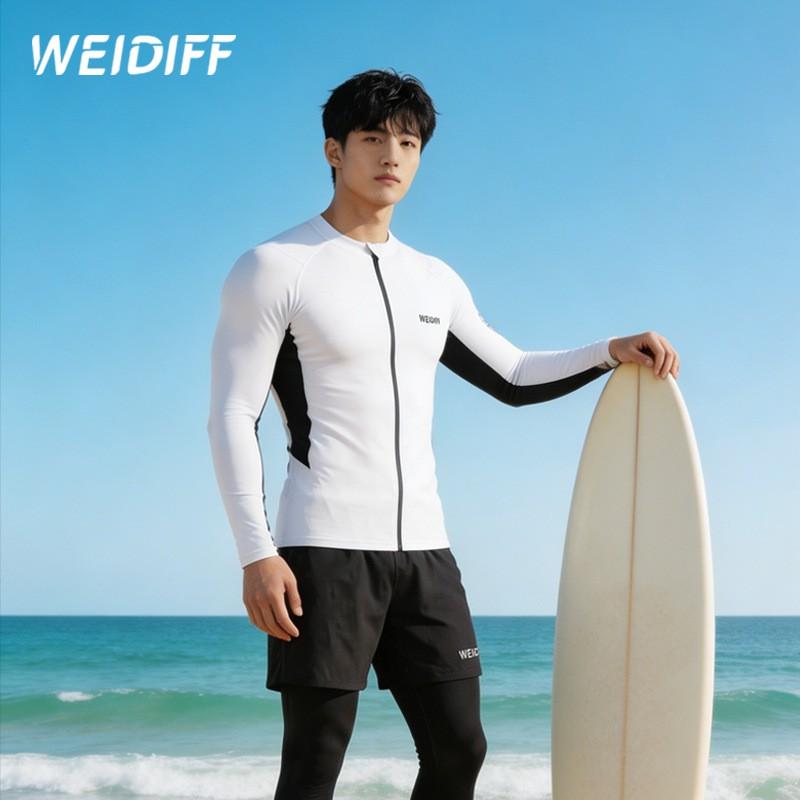 Mens UV Protection Rash Guard Set Long Sleeve Quick Dry Surfing Snorkeling Wetsuit Separates Slim Fit
