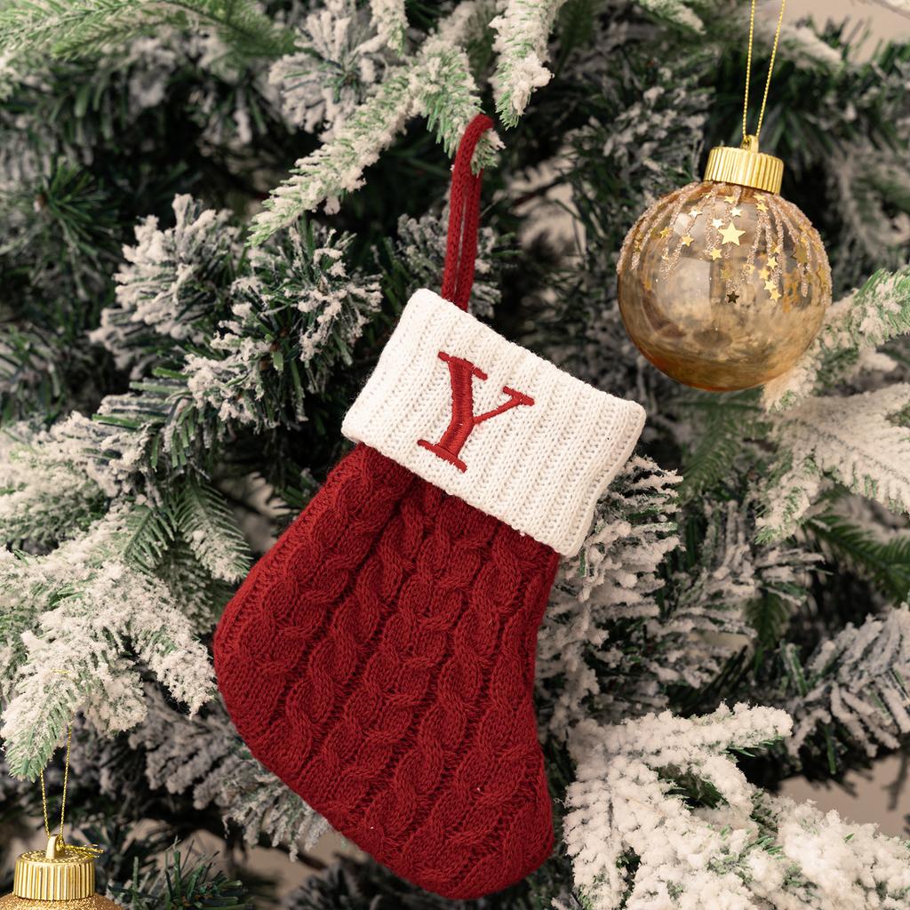 Letters Christmas Stocking New Knitting Christmas Tree Pendant Decorations For Home Xmas Gift Snowflake Alphabet Christmas Socks