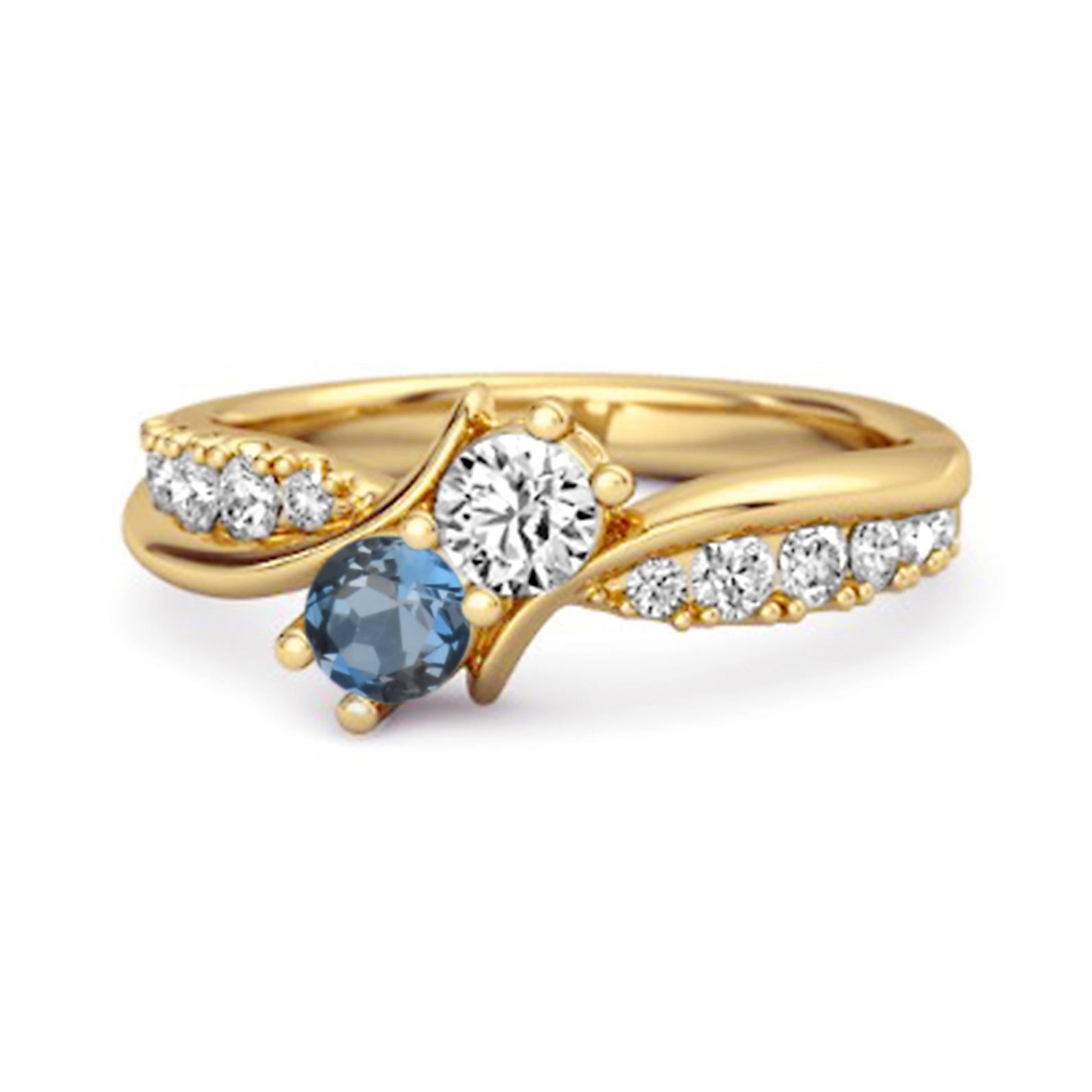 

London Blue Topaz Twin Stone Pave Ring - 925 Sterling Silver Gold Vermeil 7.5 жовтий