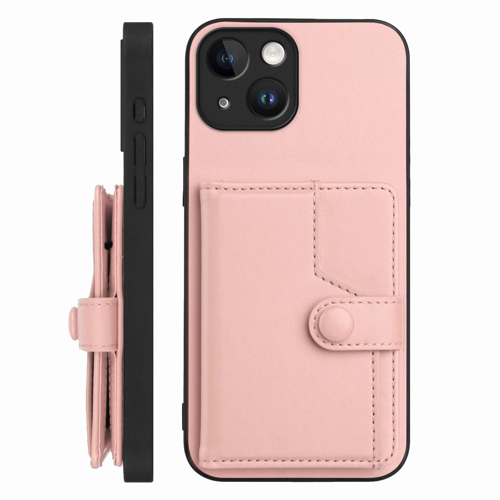 

For iPhone 15 Case RFID Blocking Card Holder Kickstand TPU+PU Leather Phone Back Cover Blue