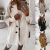 Women Casual Autumn Winter 3/4 Sleeve Pockets Buttons Long Coat Loose Jacket