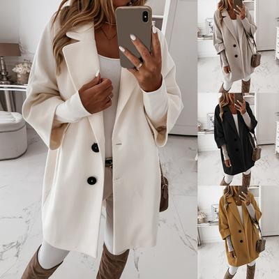 Γυναικείο Casual Φθινόπωρο Χειμώνας 3/4 Μανίκι Τσέπες Κουμπιά Μακρύ Παλτό Φαρδύ Μπουφάν