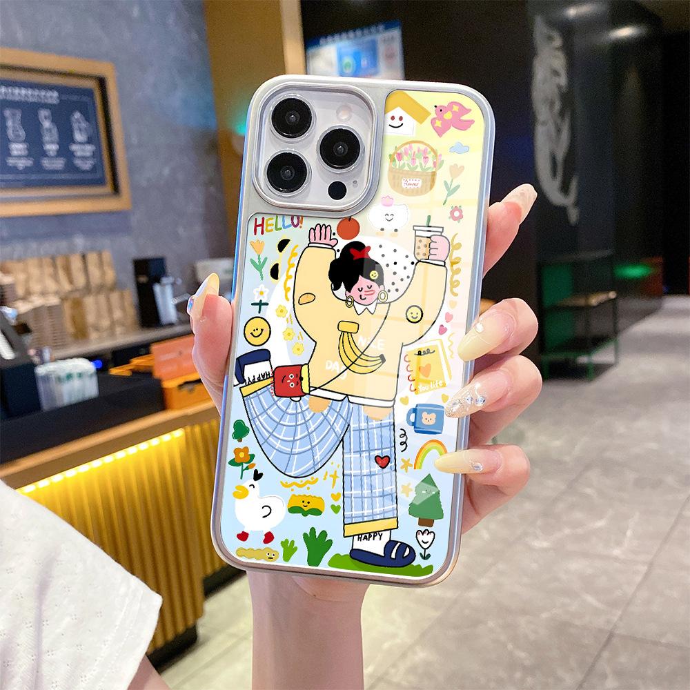 Xiaohongshu Hot-selling Sweet Happy Girl Apple 17 Mobile Phone Case Iphone11 Skin Glass Case 15promax