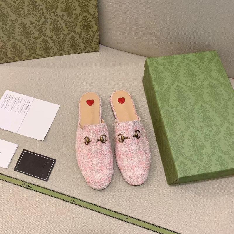 Horse Title Buckle G Home Bag Head Half Slippers Women's Summer Leather Flat Bottom Wear Lazy Muller Shoes Soft Sole Large Size 41-43